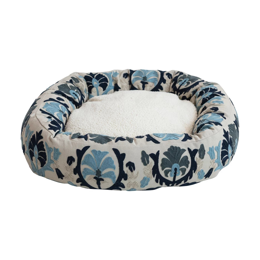 Blue/Gray Round Sherpa Pet Bed