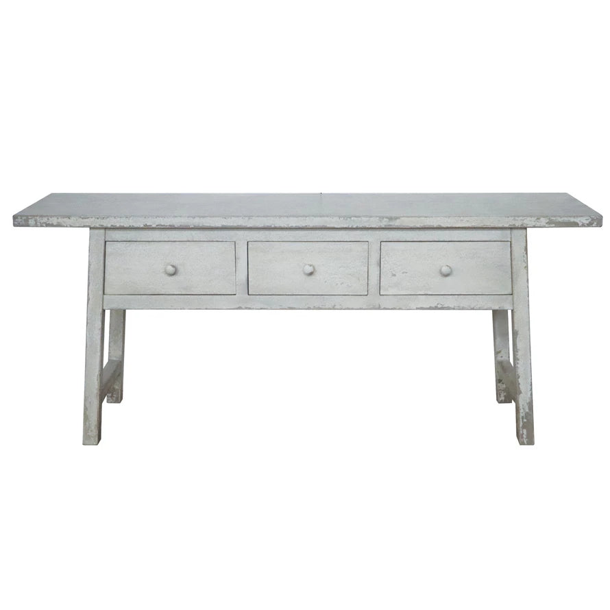 3-Drawer Table, Distressed Wht