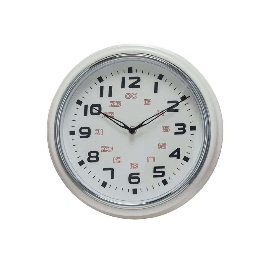 Cream/Chrome Metal Wall Clock