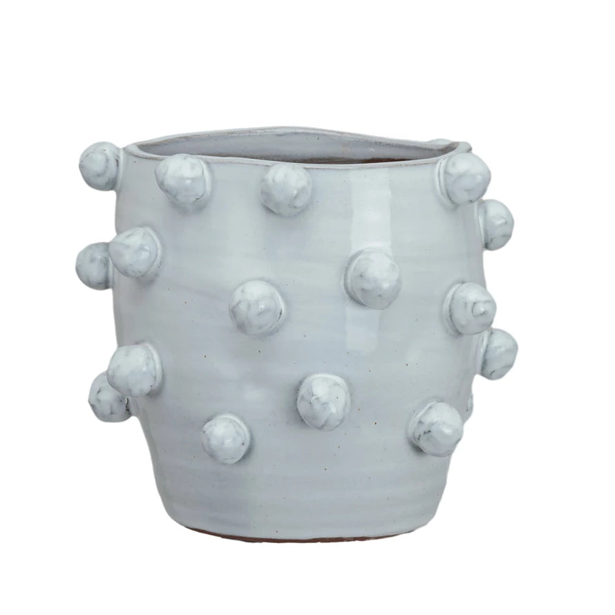 7" White Hobnail Planter