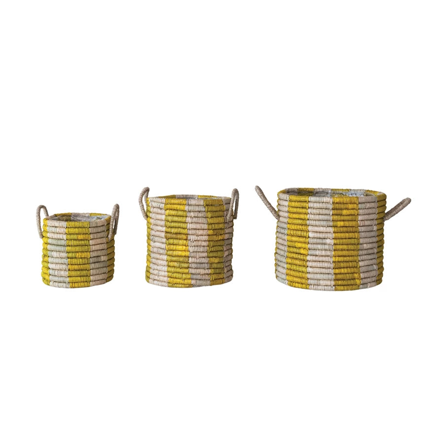 Yellow Stripe Woven Basket