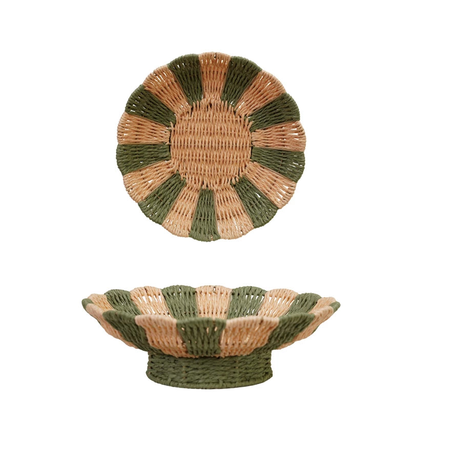 Green/Nat. Stripe Footed Bowl