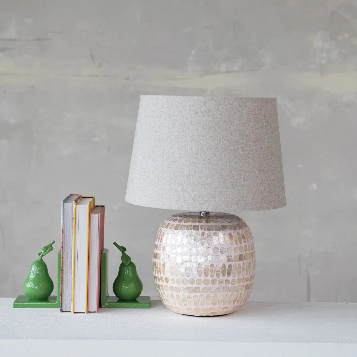 Capiz Table Lamp, Pink/Linen