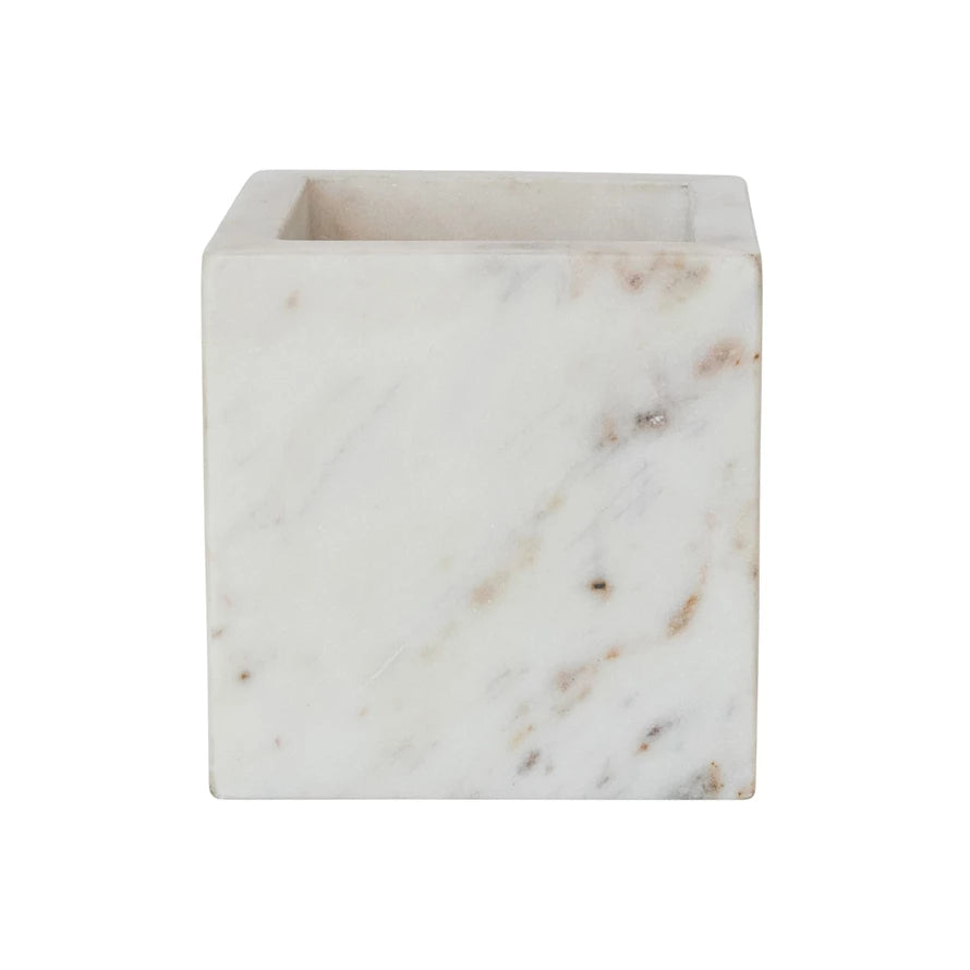 4.5" Sq. Wht Marble Container