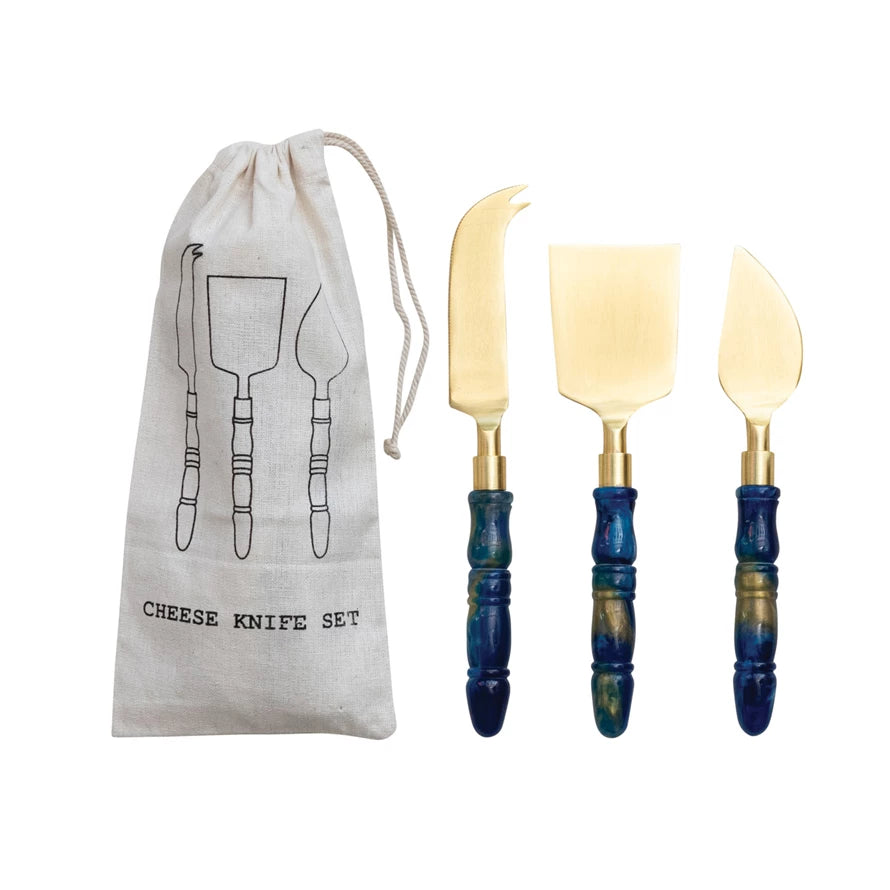 St/3 Cheese Servers, Blue/Gold