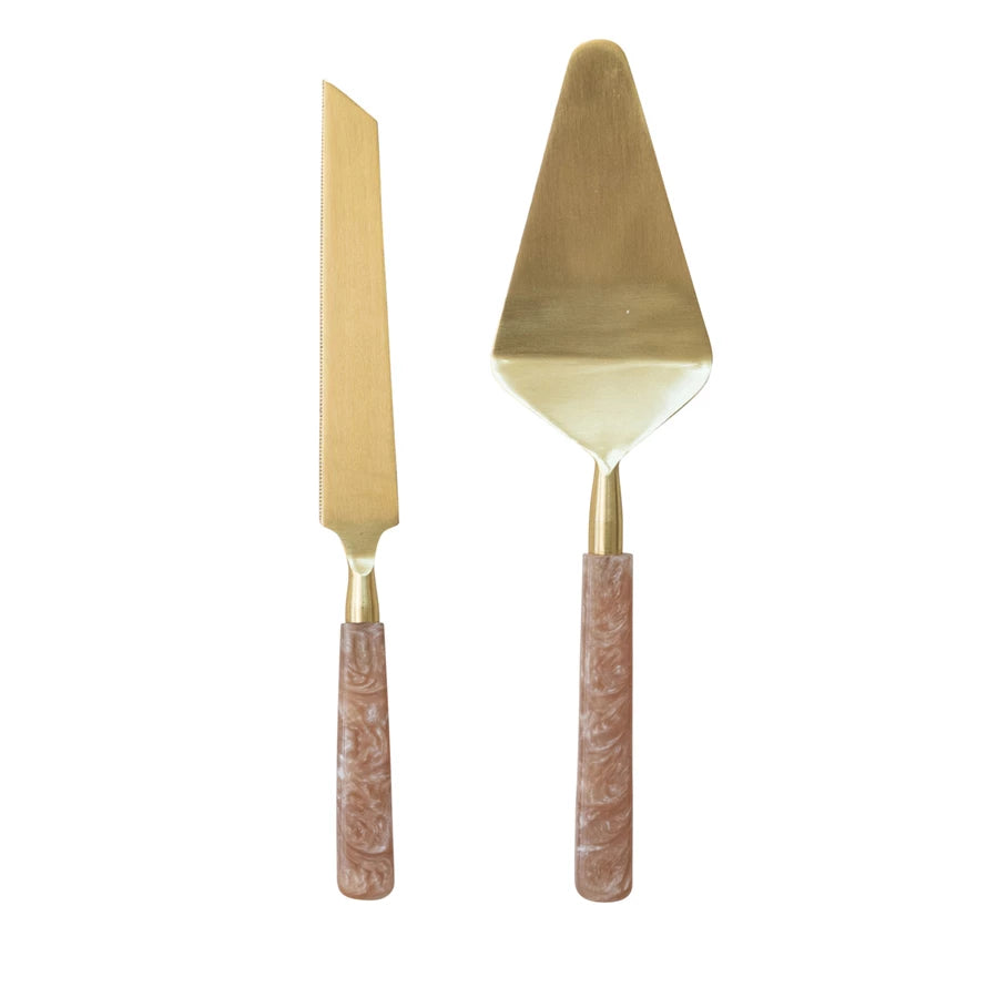 St/2 Gold/Blush Cake Servers