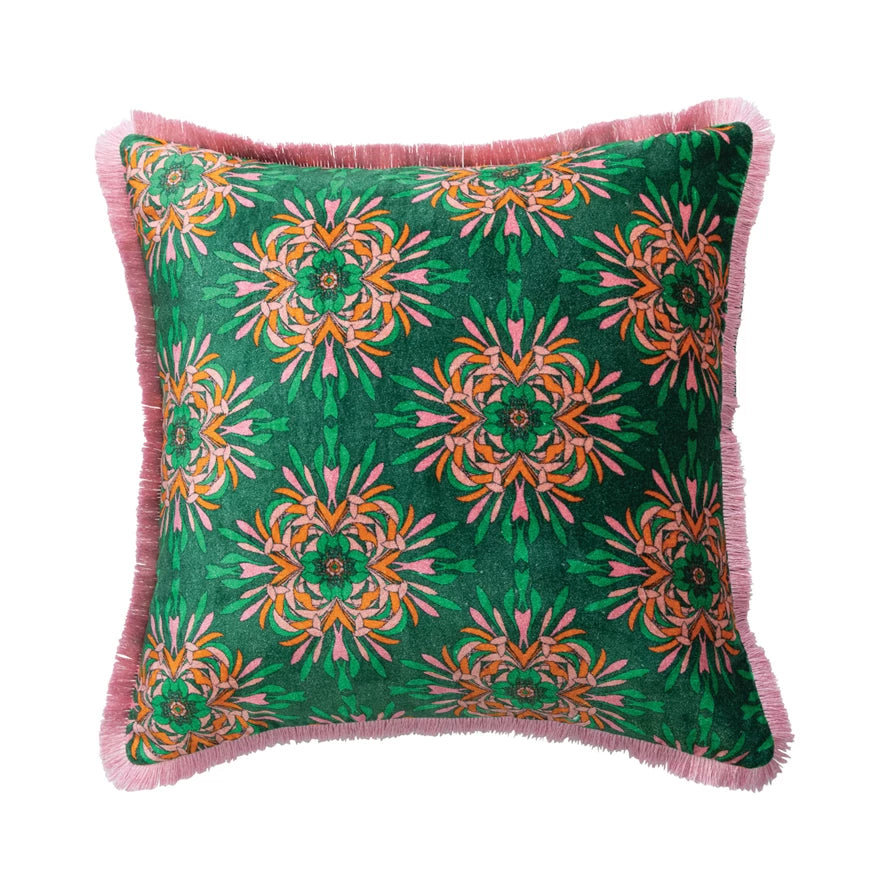 20" Velvet Gr/Pink/Or Pillow