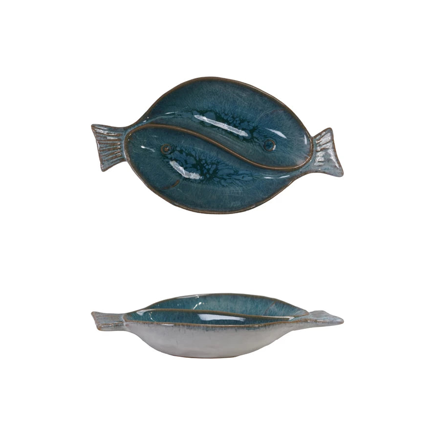 2 Section Fish Dish, Blue