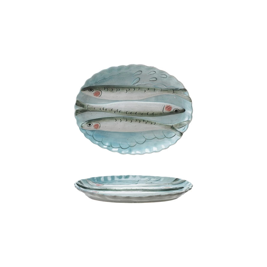 Scalloped Oval Plate, 3D Fish