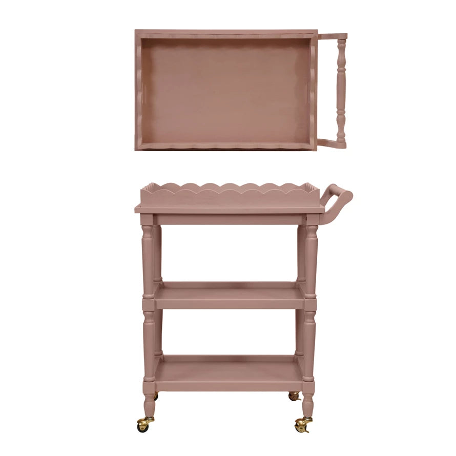 Pink 3-Tier Bar Cart w/ Tray