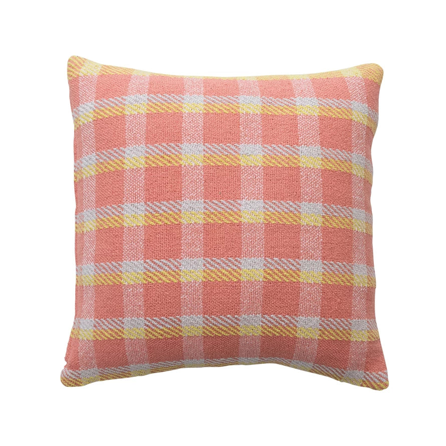 20" Pink/Yellow Plaid Pillow