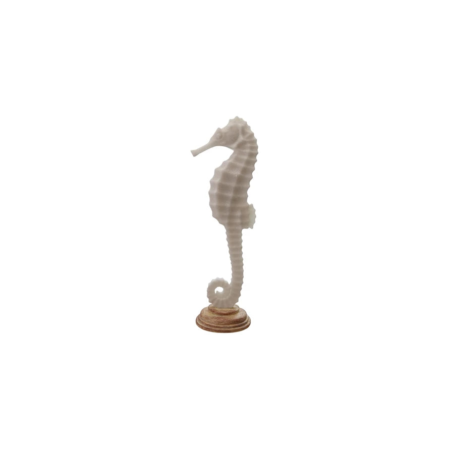 12.5" Wht Seahorse, Wood Base