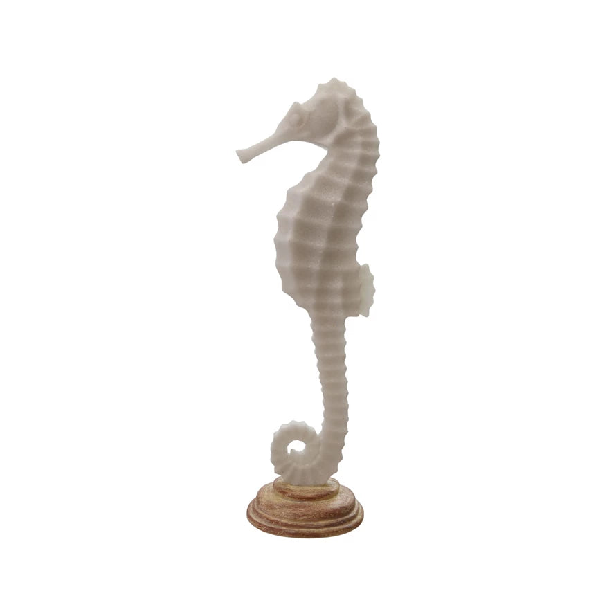 18.5" Wht Seahorse, Wood Base