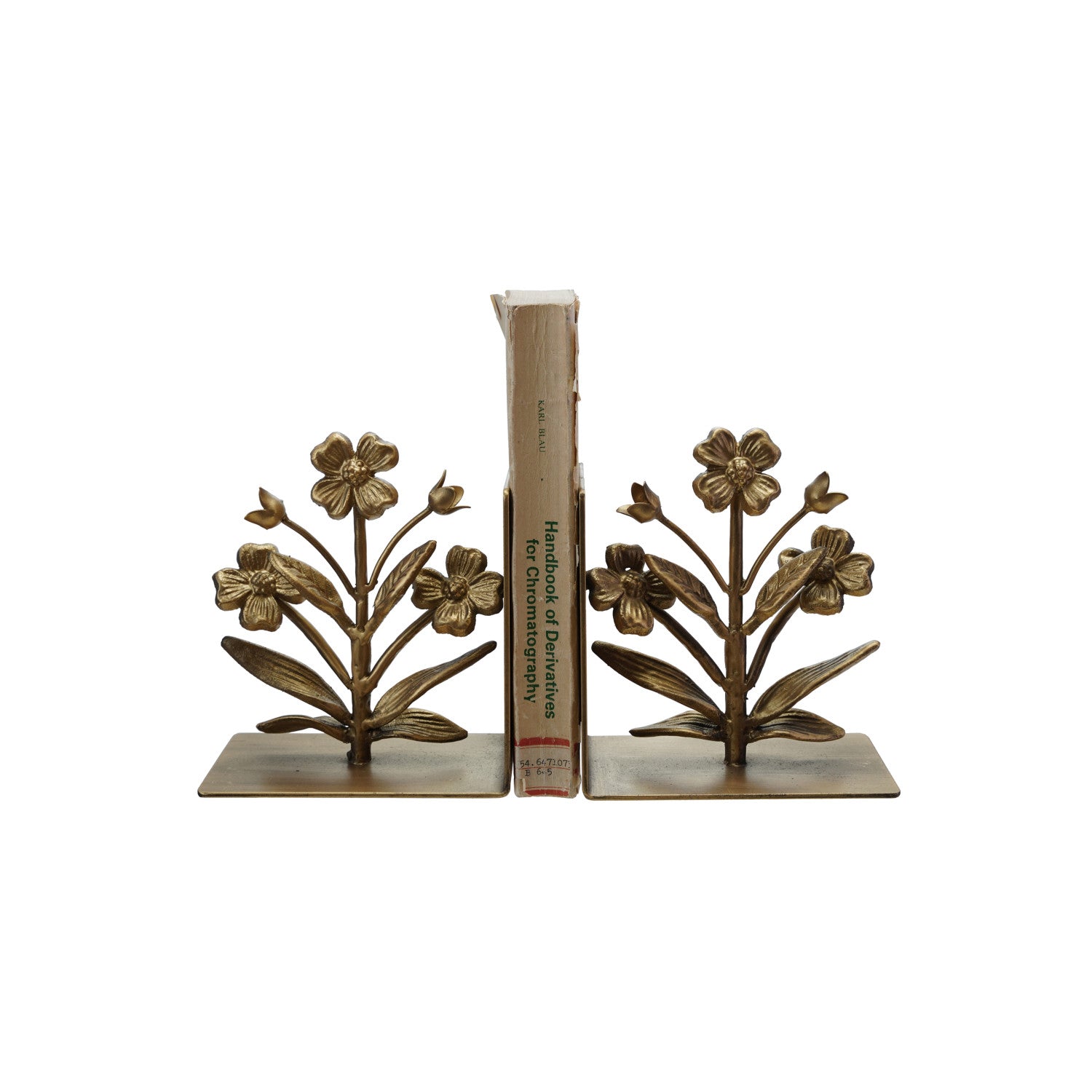 Cast Iron Gold Flower Bookends