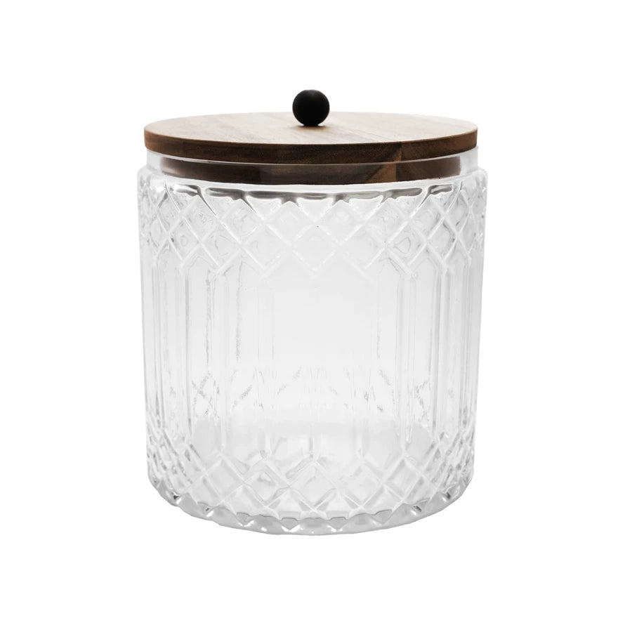 3.5qt Cut Glass Jar w Wood Lid