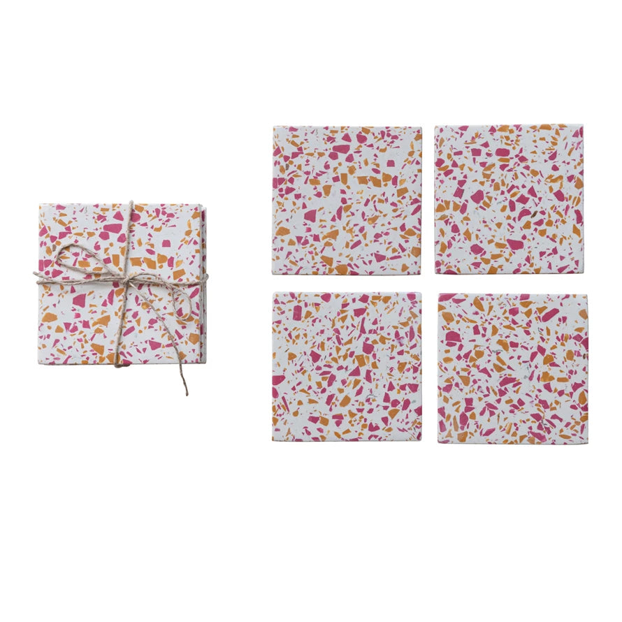 St/4 Pink/Wht Terrazzo Coaster