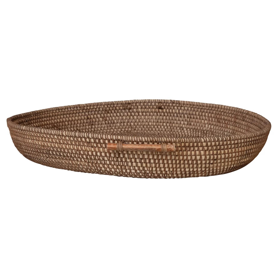 23" Round Rattan Tray w/Handle