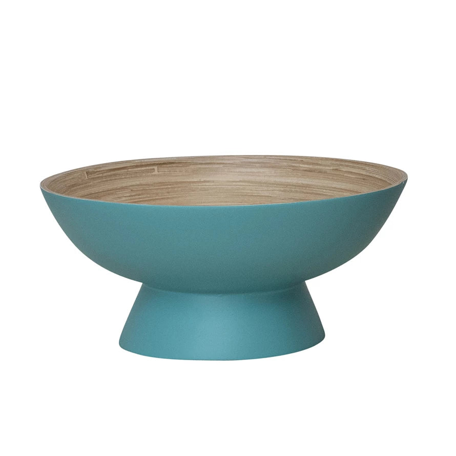 10" Footed Bowl, Bamboo/Blue