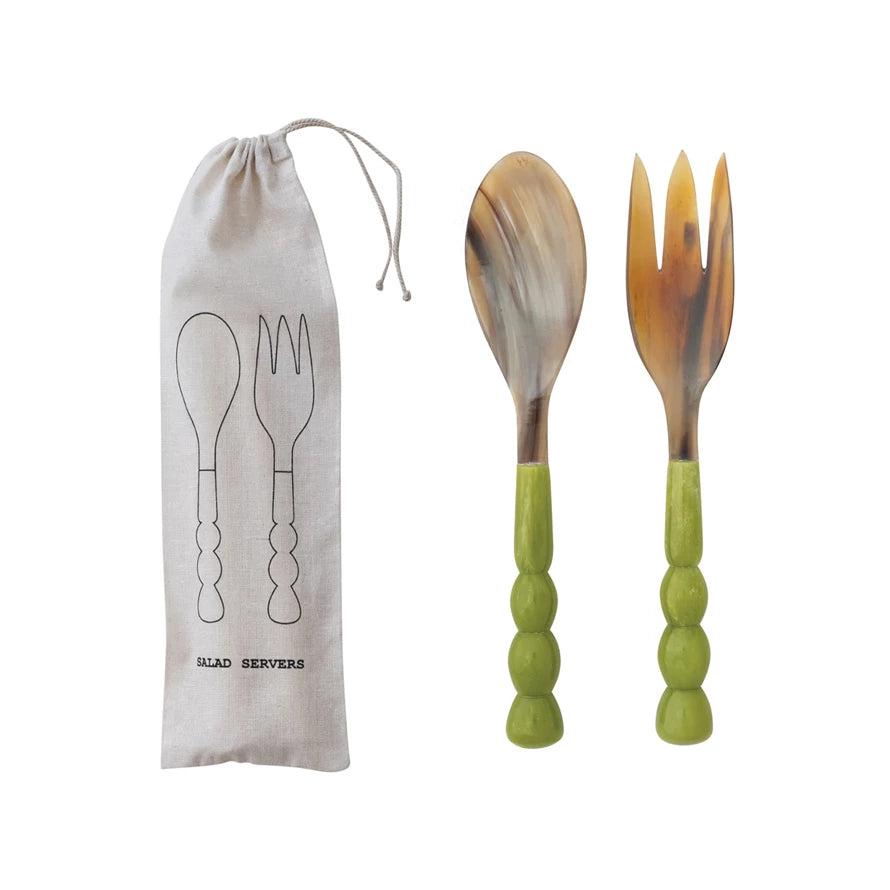St/2 Salad Servers, Horn/Green