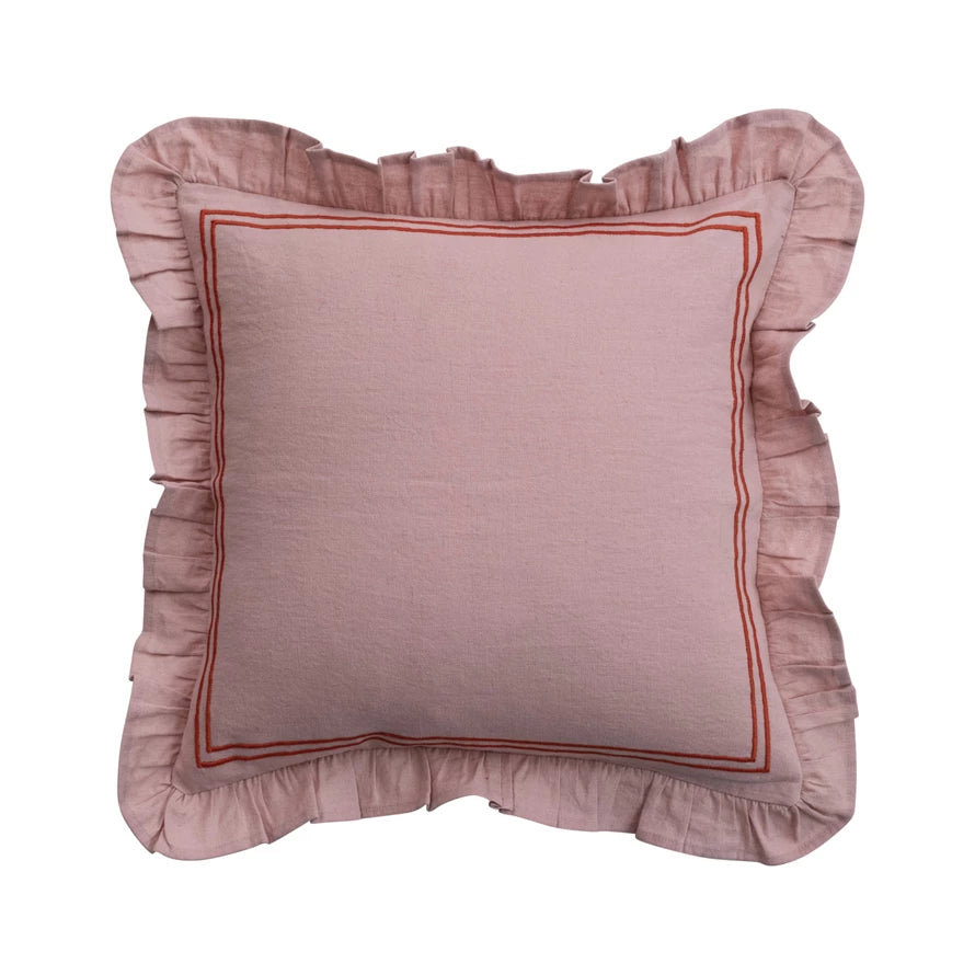 Stripes & Ruffle Pillow, Pink