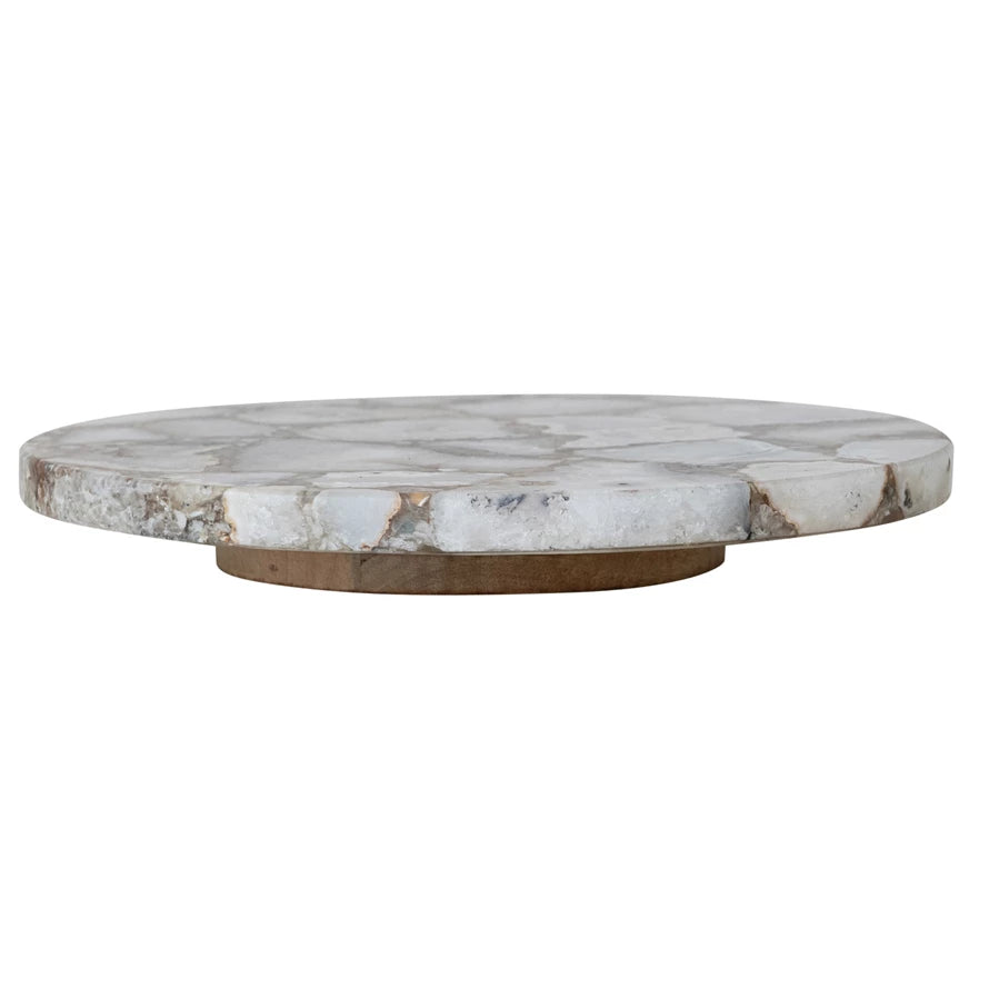 14" Agate Lazy Susan, WoodBase