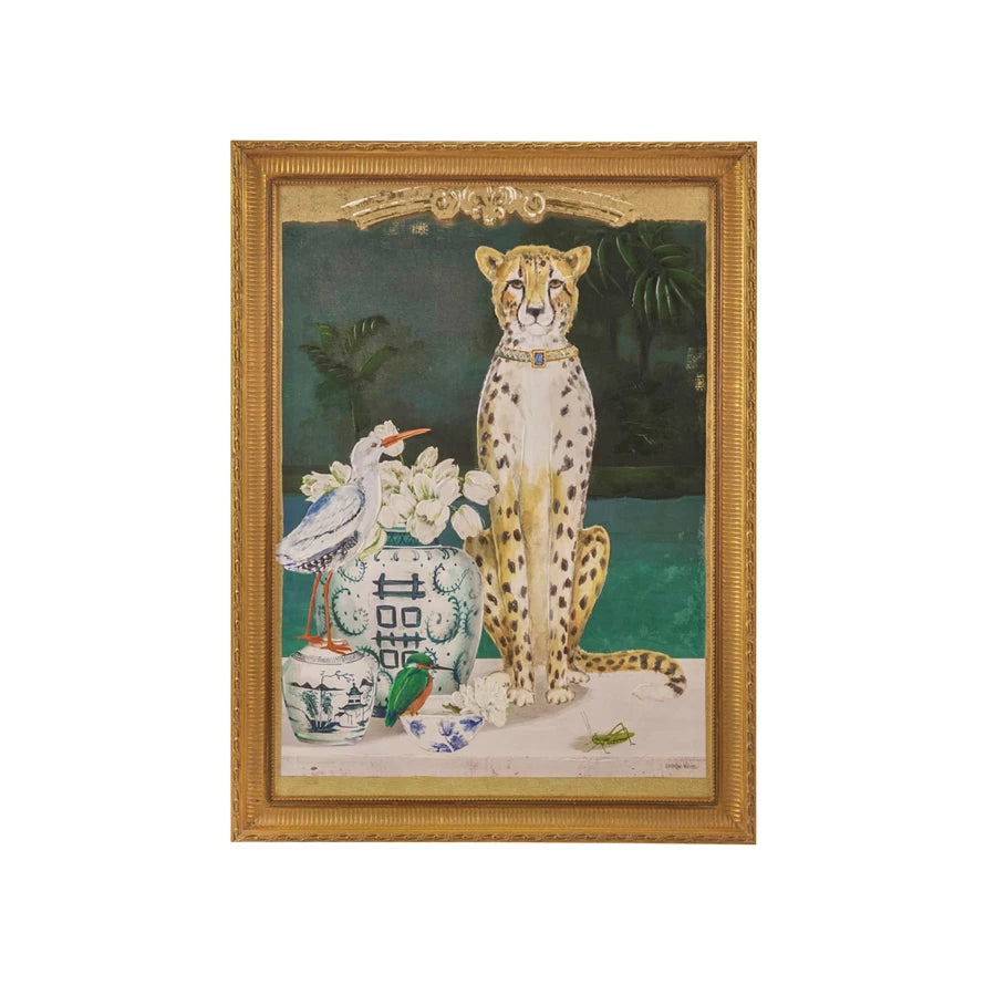Cheetah w/Urn Art, Framed