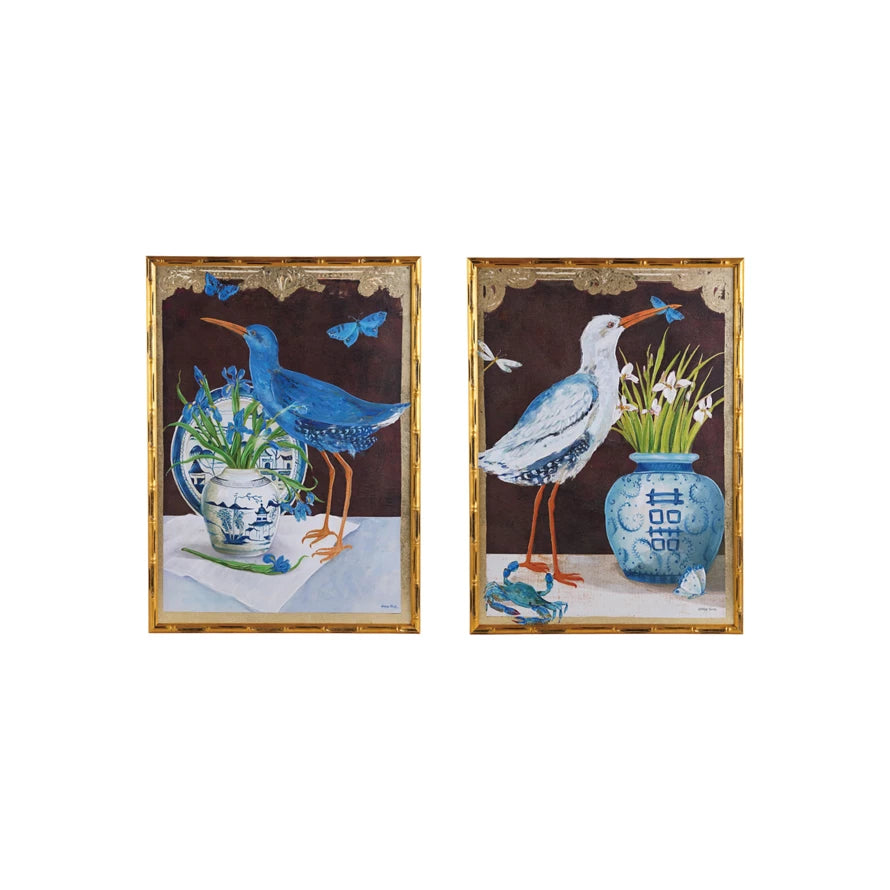 Bird w/Urn Bamboo Framed Art