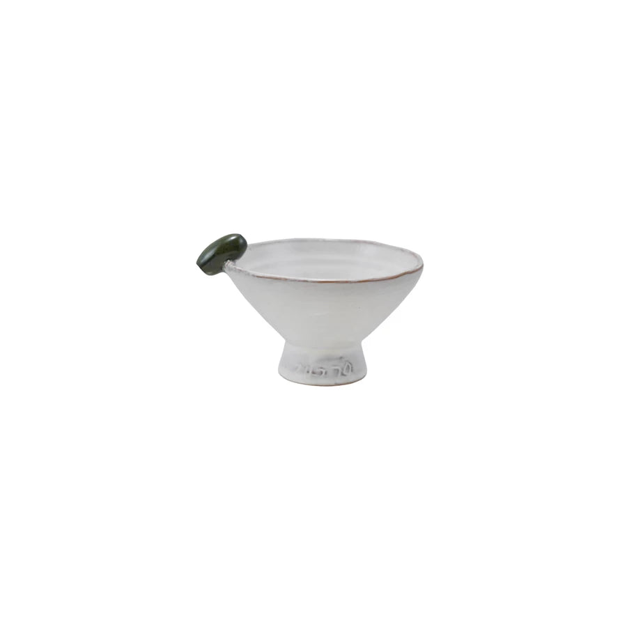 Wht. Footed Bowl, Olive on Rim