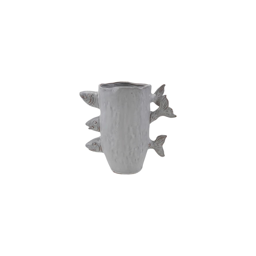 9" Stoneware Vase, 3D Fish