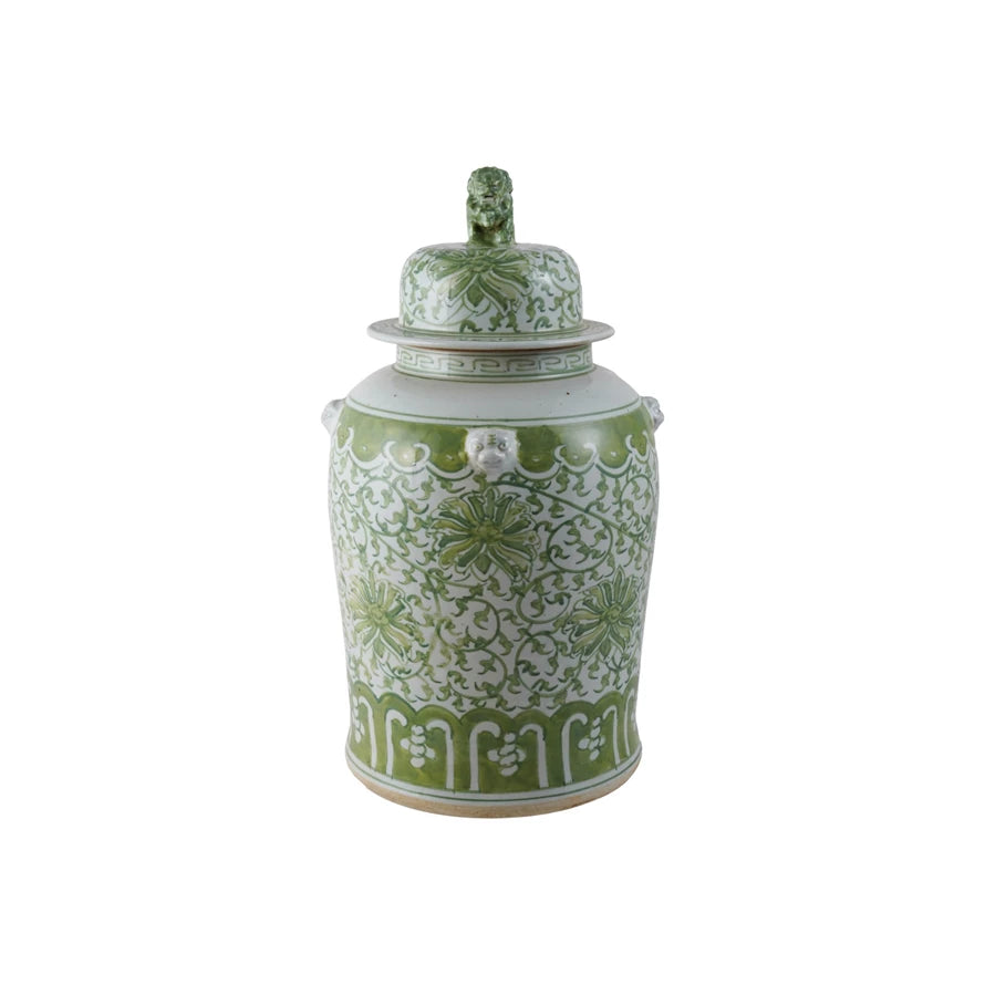 18" Green/Wht/Foo Dog Jar