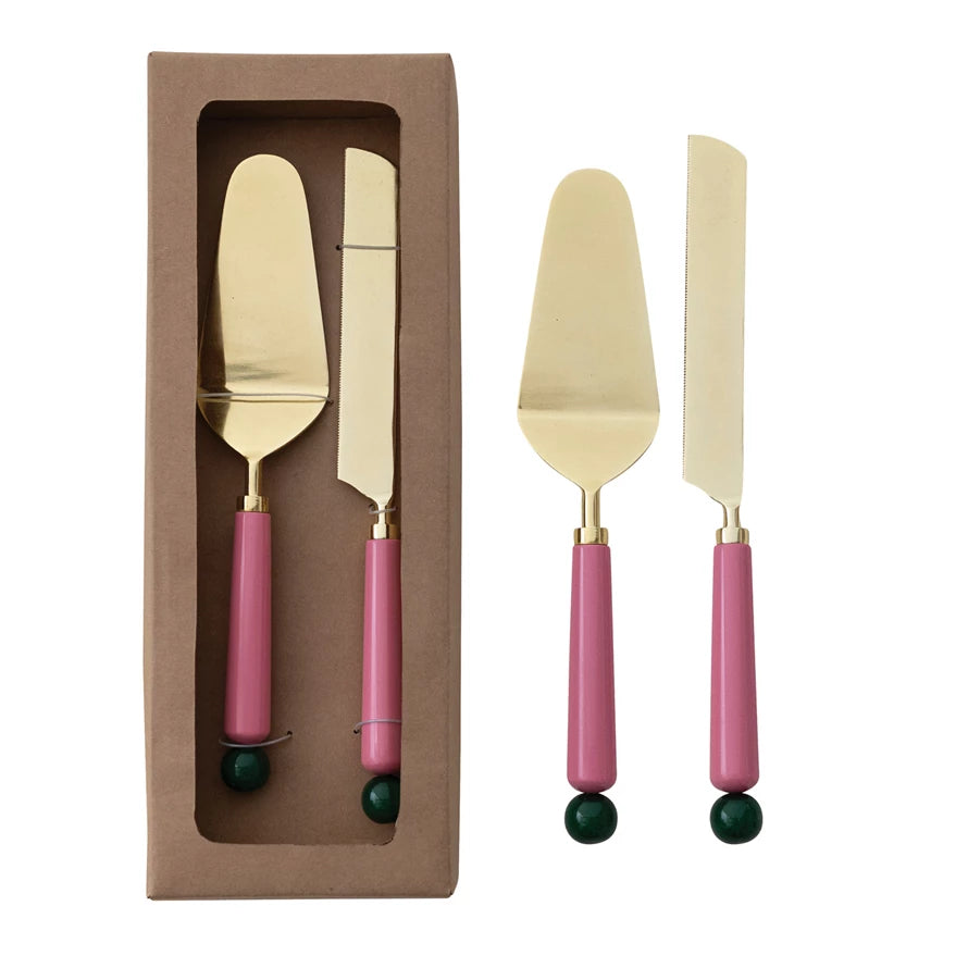 St/2 Pink Cake Server w/Bauble
