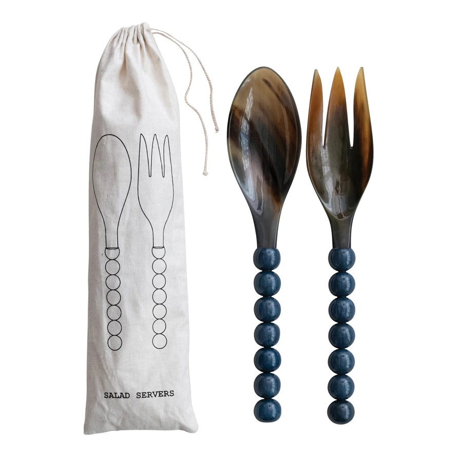 St/2 Salad Server, Horn w/Blue