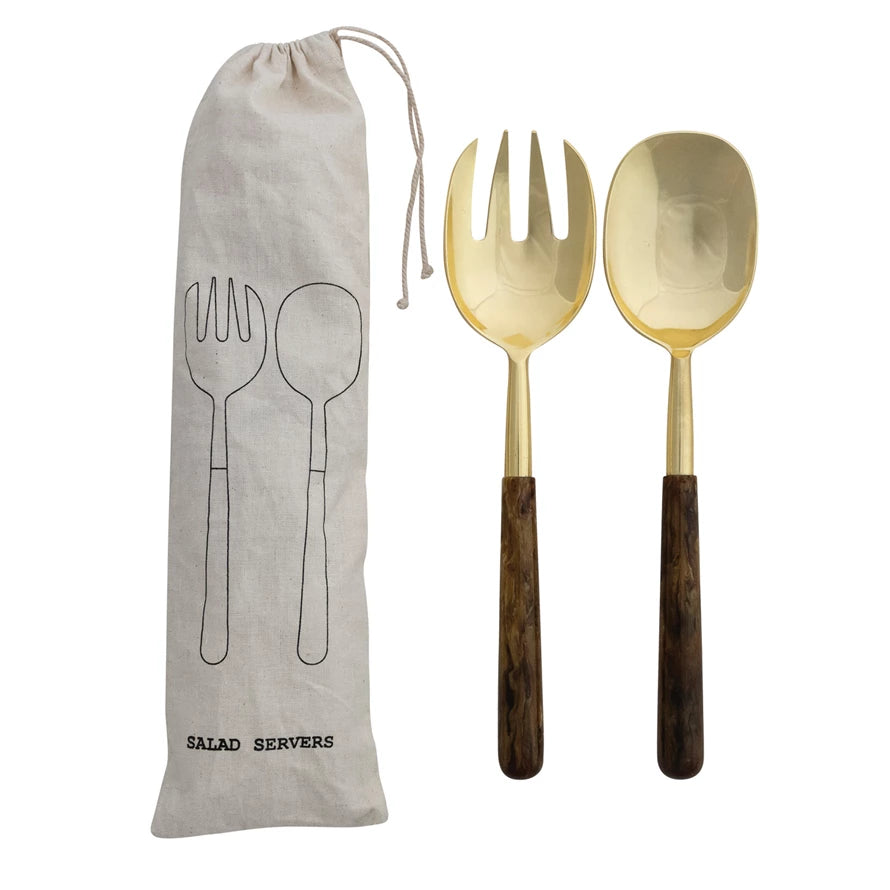 St/2 Salad Servers, Gold&Brown