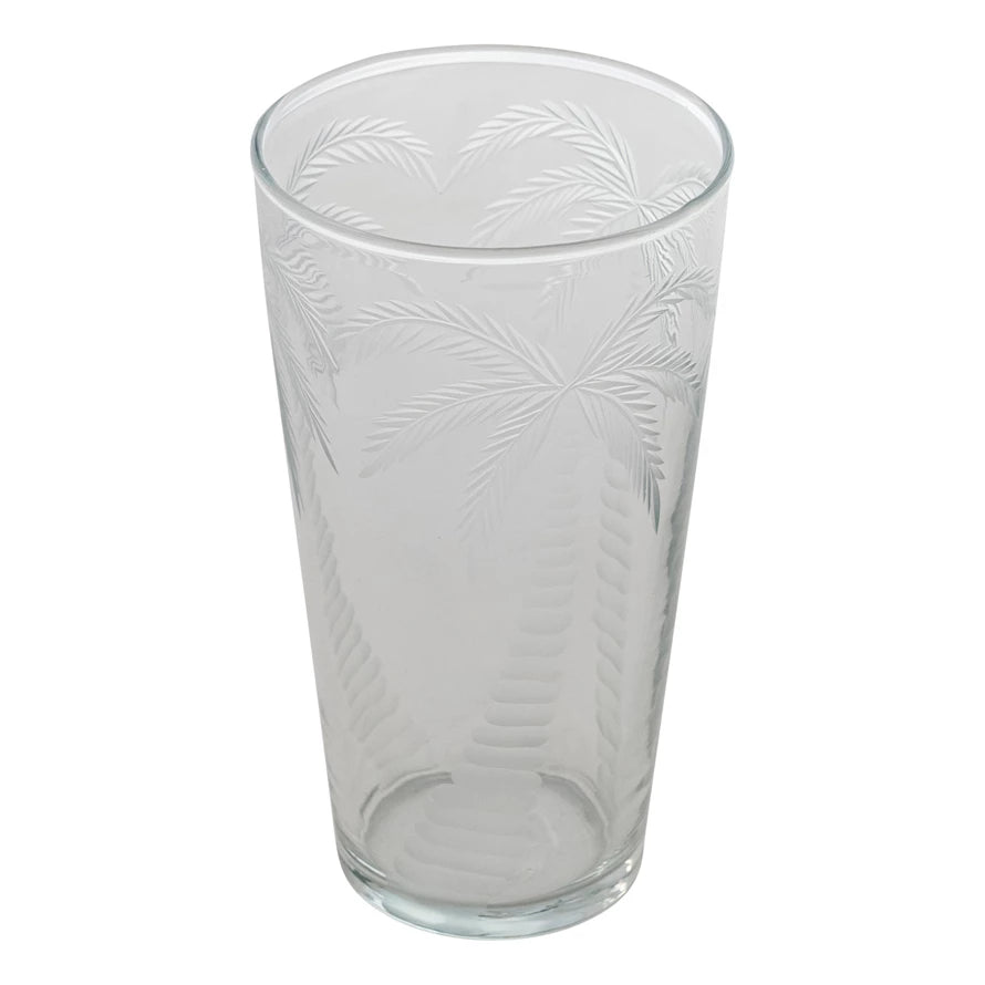 Palm Tree Etched Glass, 12oz