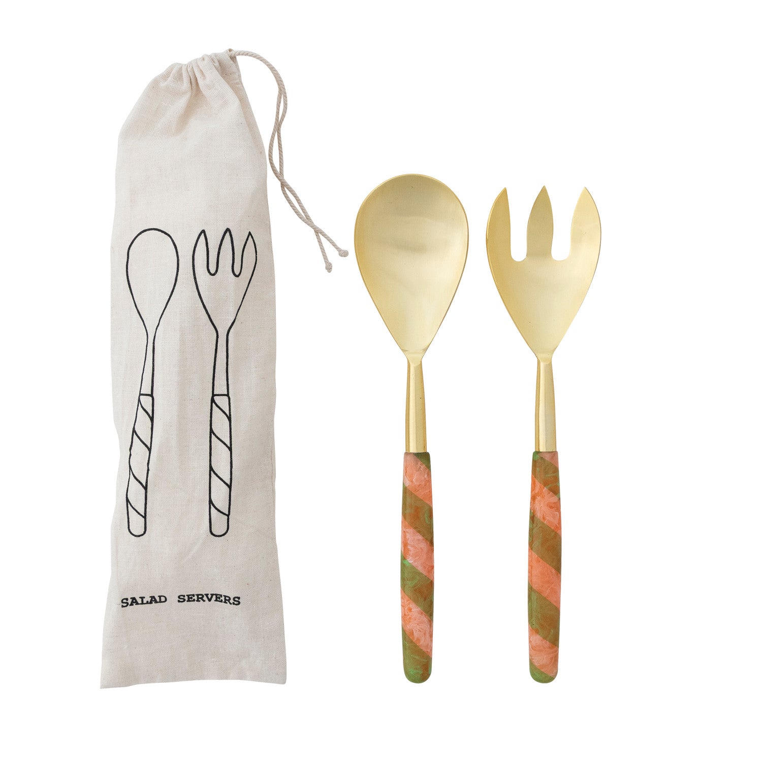 St/2 Salad Servers, Grn/Pink