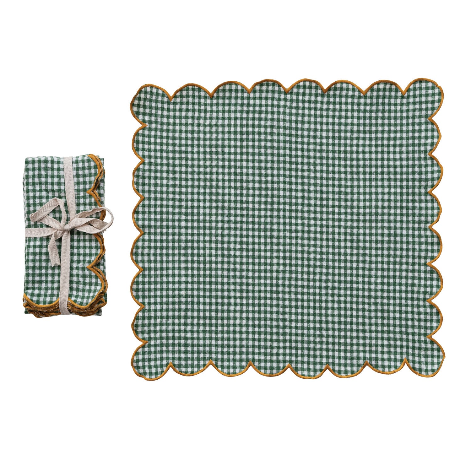 St/4 Scalloped Napkin/GrnCheck