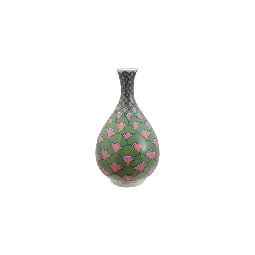 Green/Pink Bottleneck Vase/13"
