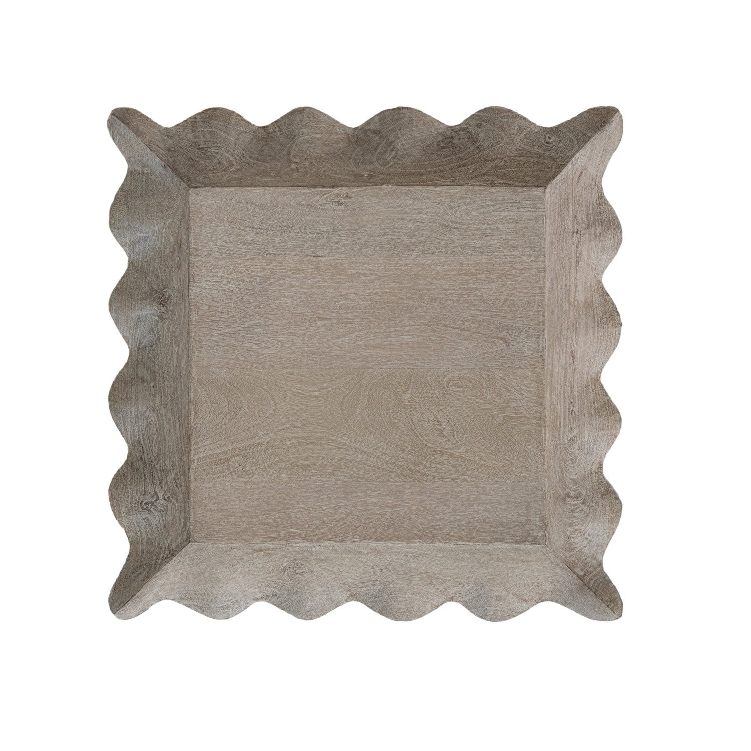 22" Scalloped Tray, Whitewash