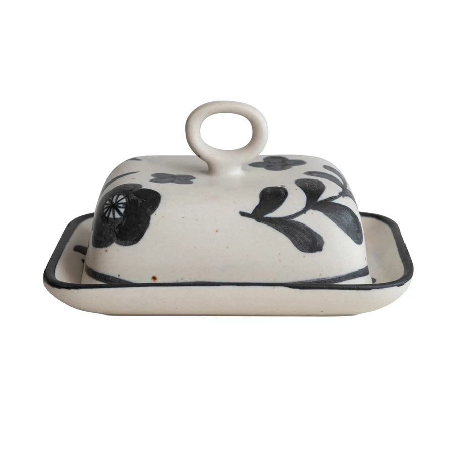 Butter Dish w/ Black Floral