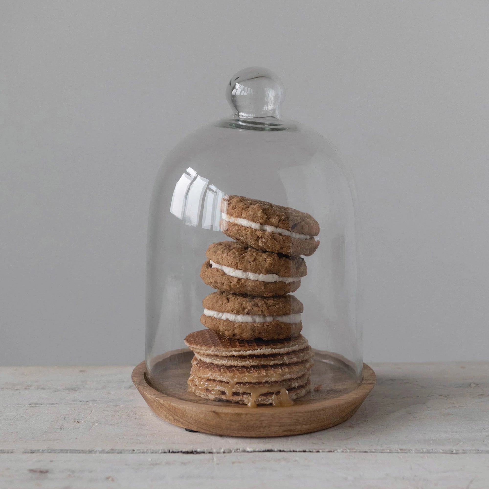 Glass Cloche w/Mango Wood Base