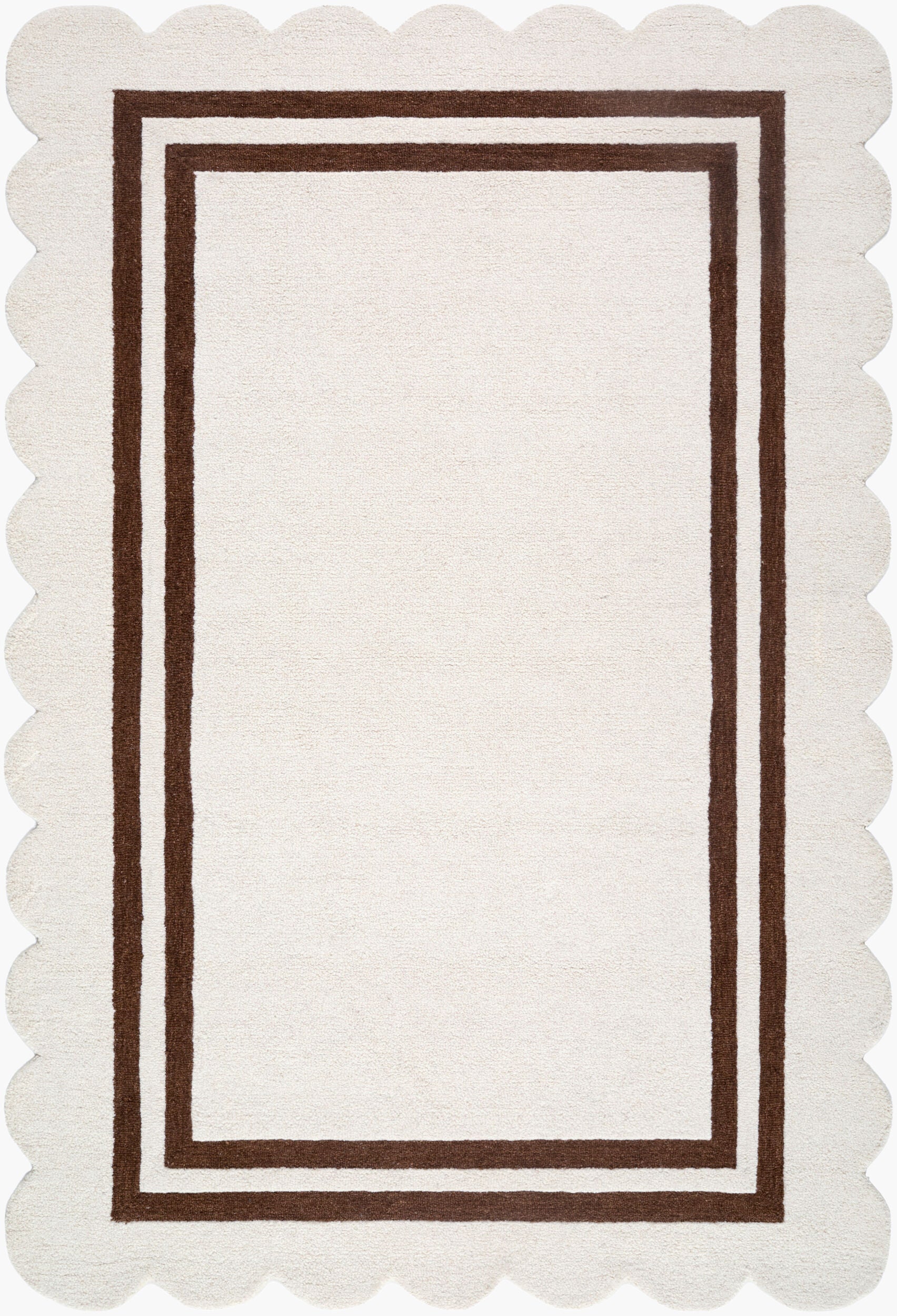 Scalloped Rug, Brown/Wht, 6x9
