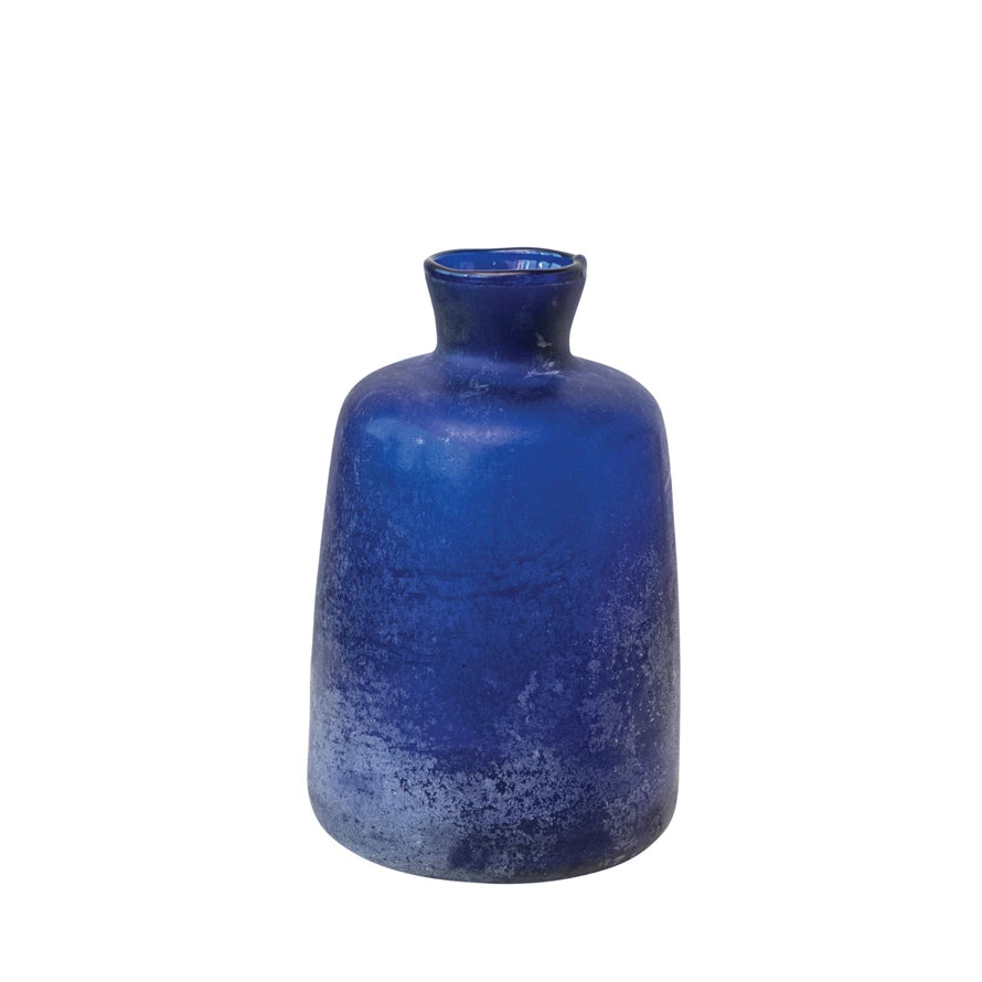 Sand Blasted Glass Vase - Blue