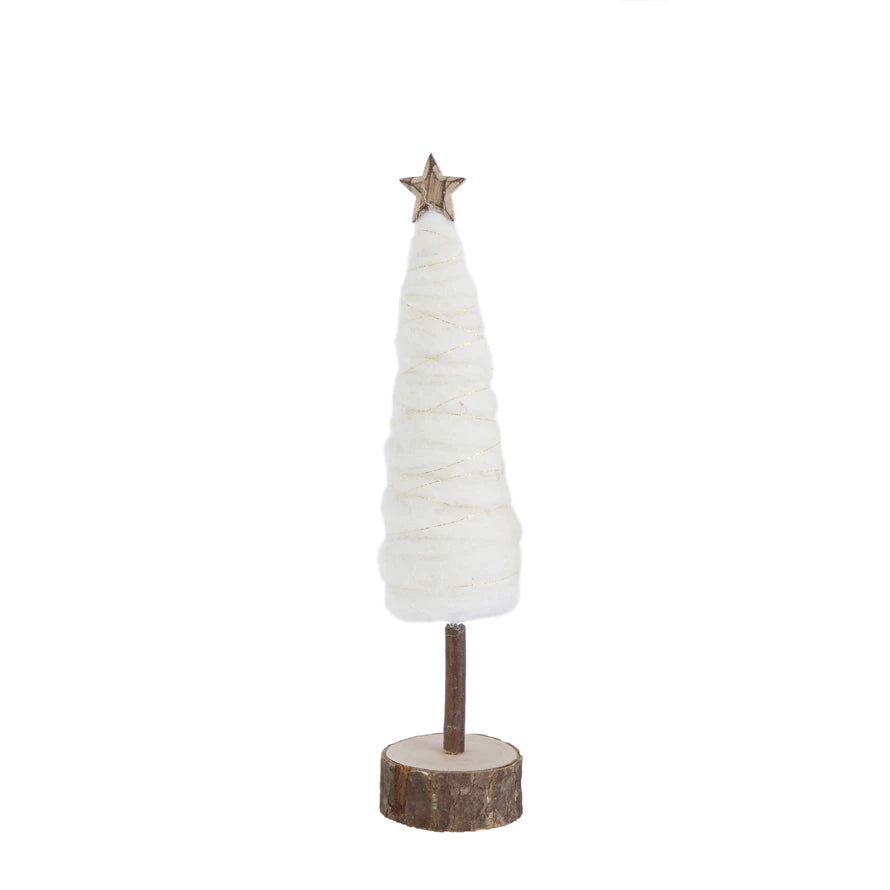 White Wool Tree w Star/Wood