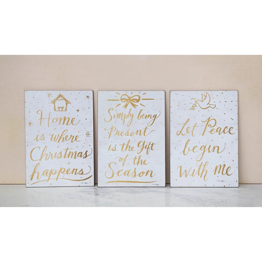 14x20 Wht/Gold Xmas Wall Decor