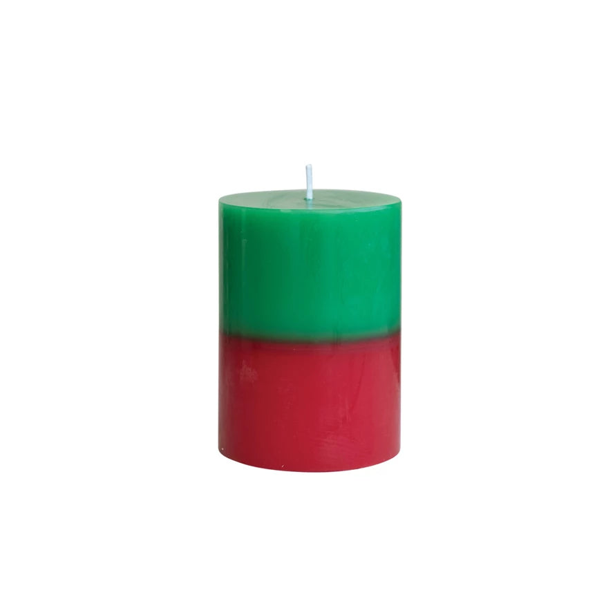 4" Two-Tone Pillar Candle -G/R