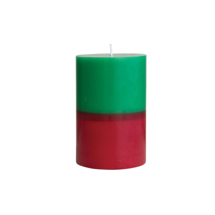 6" Two-Tone Pillar Candle -G/R