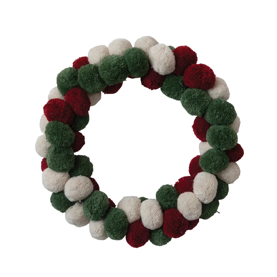 18" Round Pom Pom Wreath