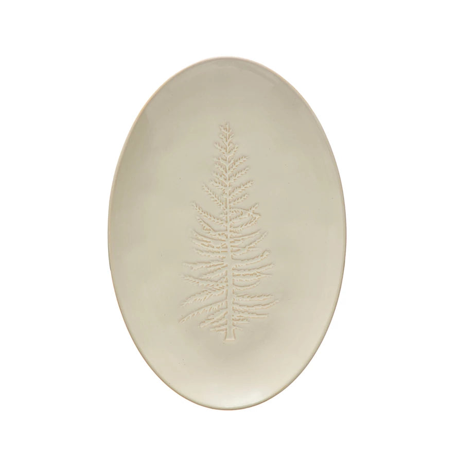 Wht Oval Debossed Tree Platter