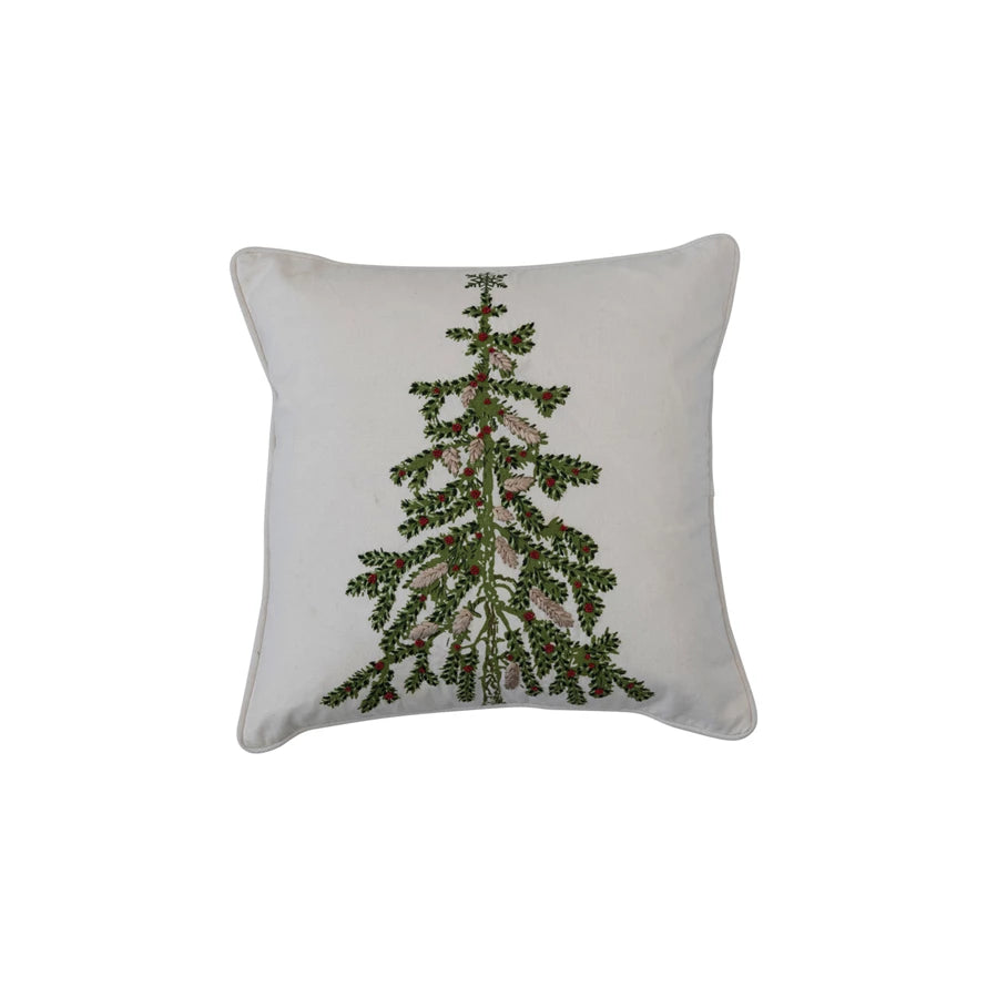 18" Wht Pillow w Emb Tree