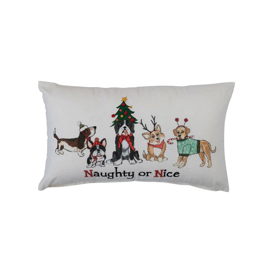 Naughty Or Nice w/Dogs Pillow